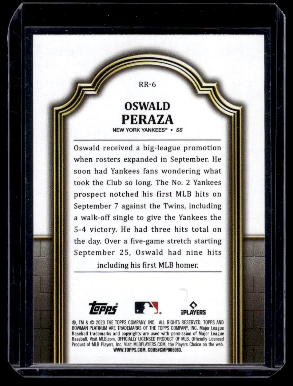 2023 Bowman Platinum "Renowned Rookies" #RR-6 Oswald Peraza (New York Yankees)