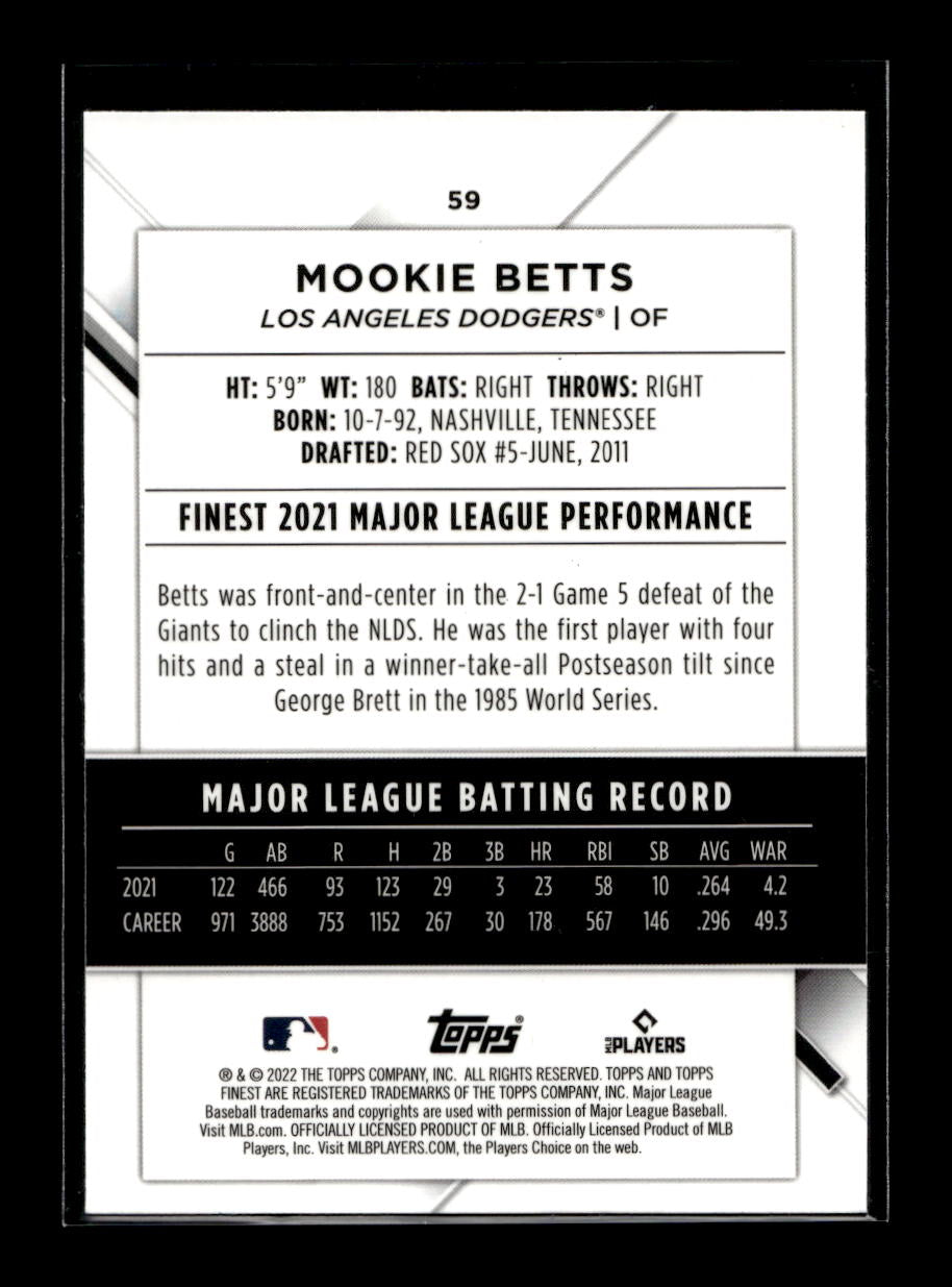 2022 Finest #59 Mookie Betts (Los Angeles Dodgers)