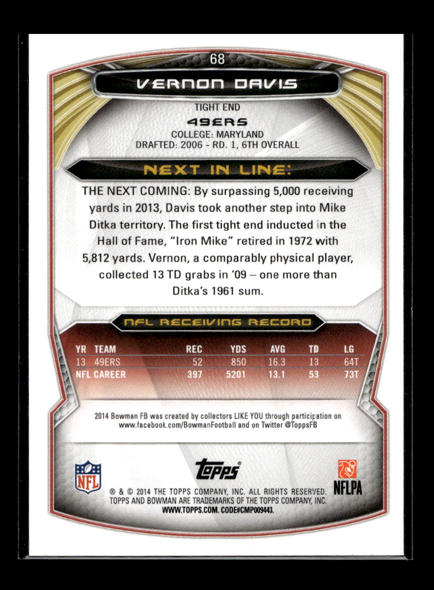 2014 Bowman #V68 Vernon Davis (San Francisco 49ers)