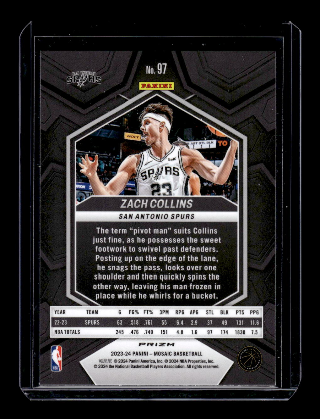 2023-24 Panini Mosaic Reactive Yellow #97 Zach Collins (San Antonio Spurs)