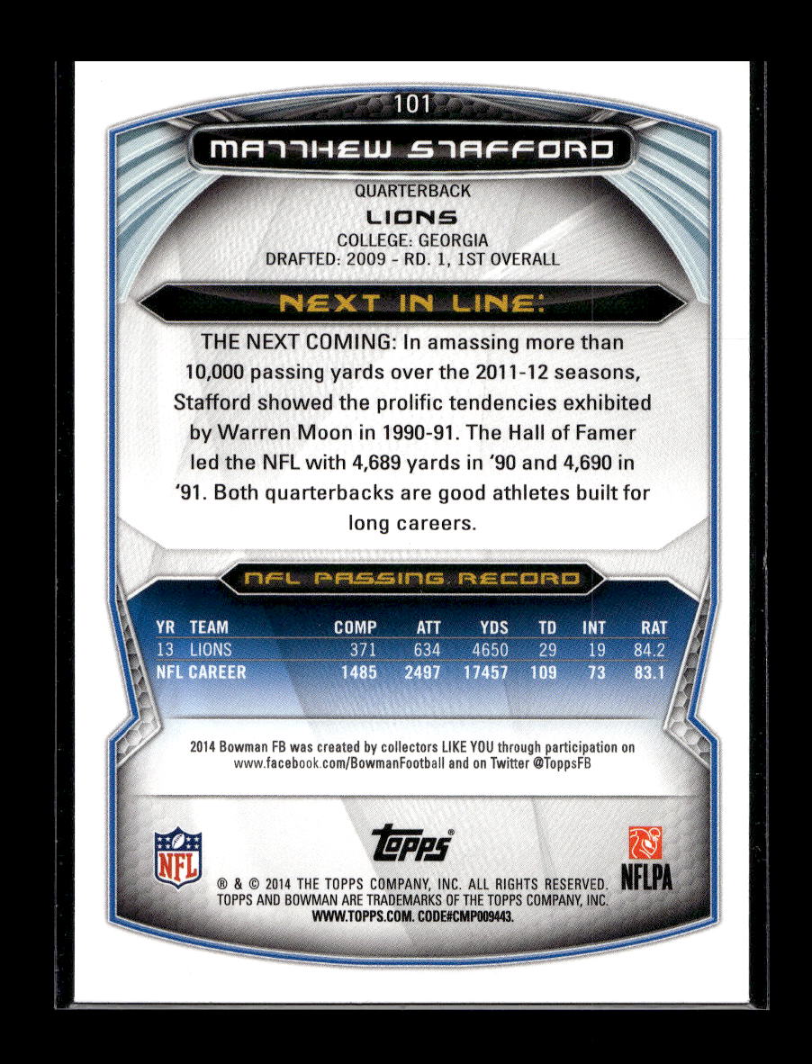 2014 Bowman #V101 Matthew Stafford (Detroit Lions)