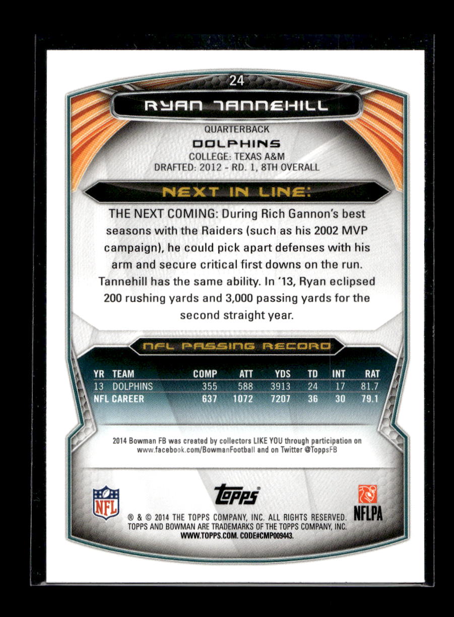 2014 Bowman #V24 Ryan Tannehill (Miami Dolphins)