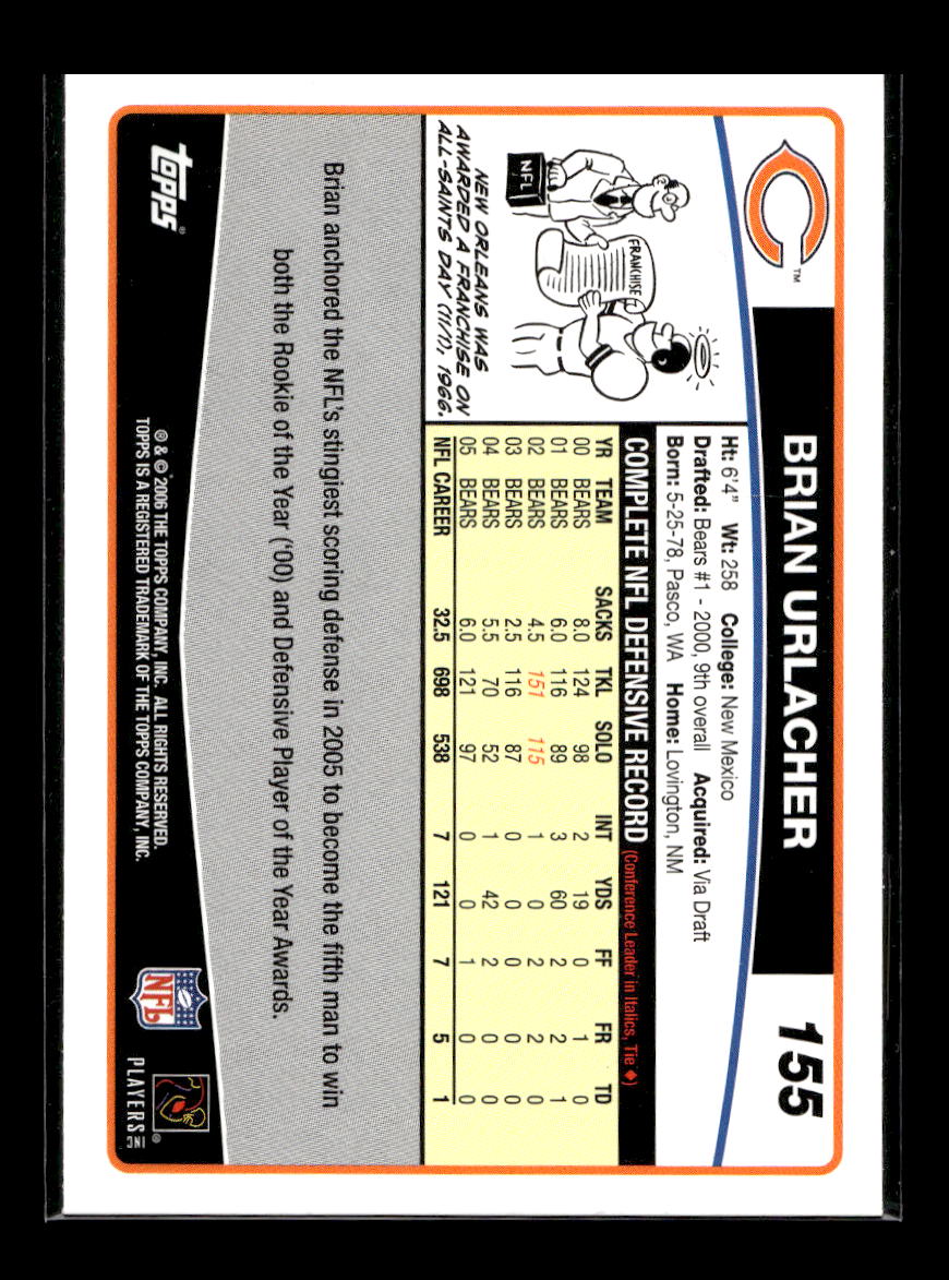 2006 Topps #155 Brian Urlacher (Chicago Bears)