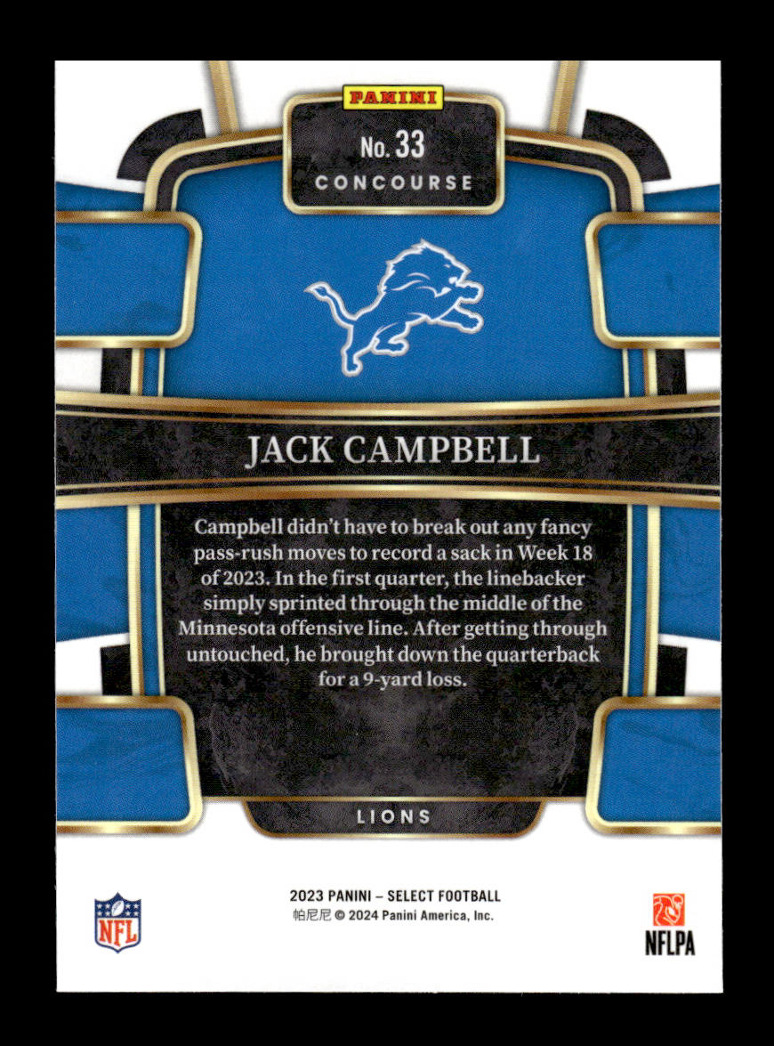 2023 Select #33 Jack Campbell Rookie (Detroit Lions)
