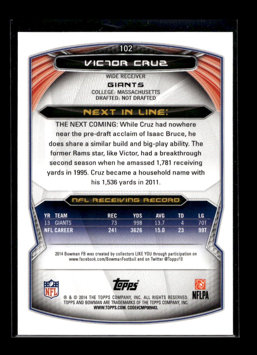 2014 Bowman #102 Victor Cruz (New York Giants)