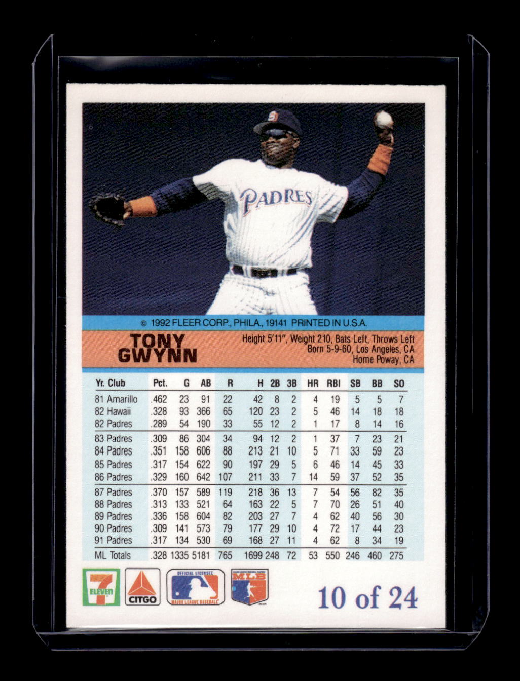 1992 Fleer Citgo The Performer Collection #10 Tony Gwynn (San Diego Padres)