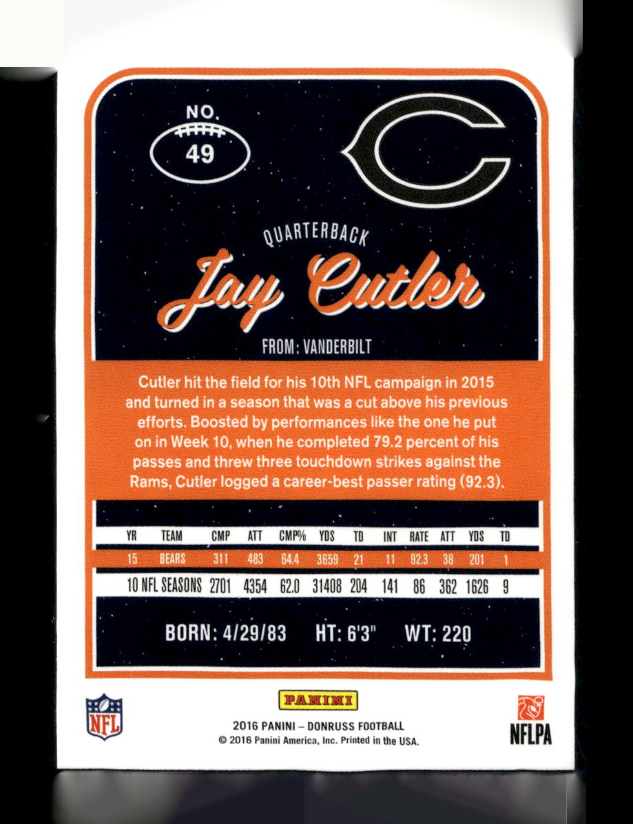 2016 Donruss #49 Jay Cutler (Chicago Bears)