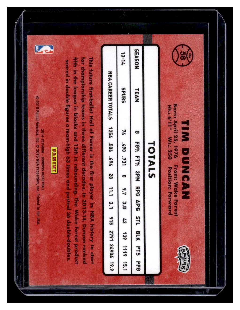 2014-15 Donruss #58 Tim Duncan (San Antonio Spurs)