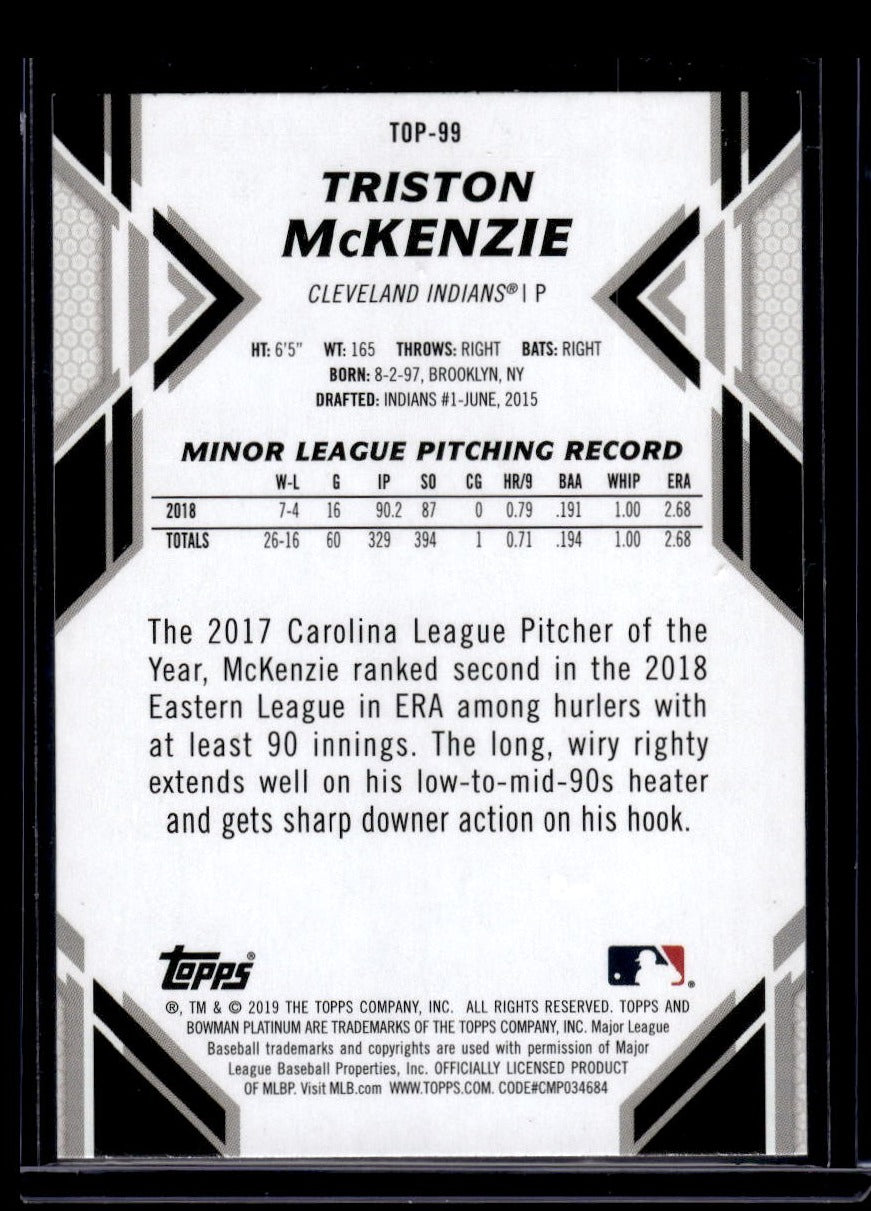 2019 Bowman Platinum "Top Prospects" #TOP-99 Triston McKenzie (Cleveland Indians)