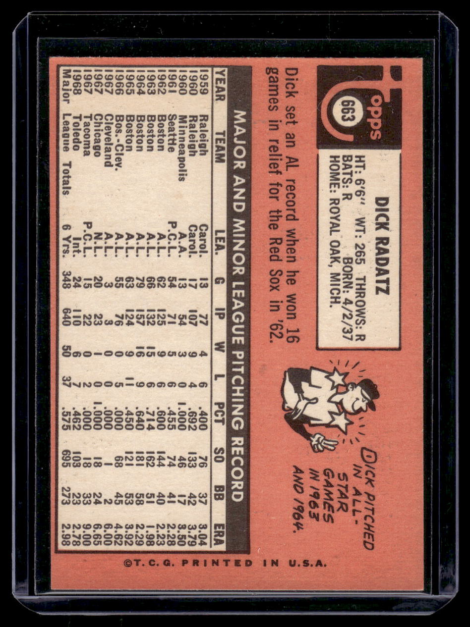 1969 Topps #663 Dick Radatz (Detroit Tigers)