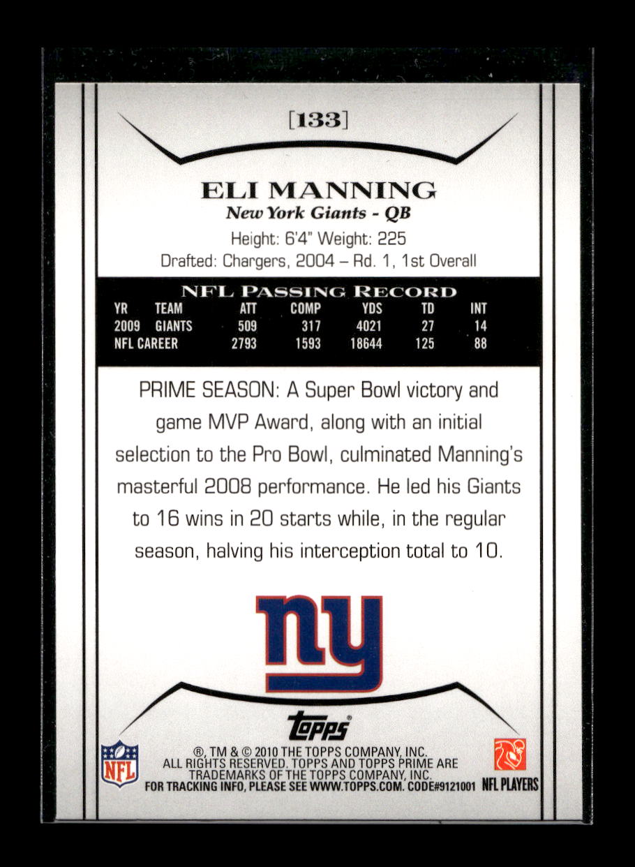 2010 Topps Prime #133 Eli Manning (New York Giants)