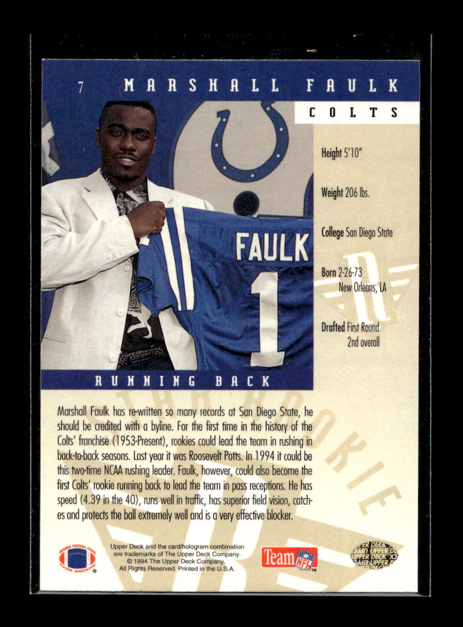 1994 Upper Deck #7 Marshall Faulk Rookie (Indianapolis Colts)