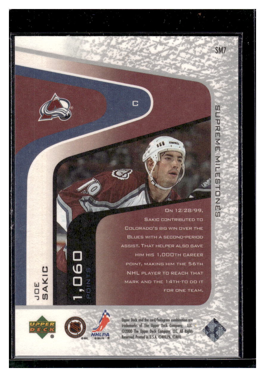 2000 Upper Deck "Legends Supreme MIlestones" #SM7 Joe Sakic (Colorado Avalanche)
