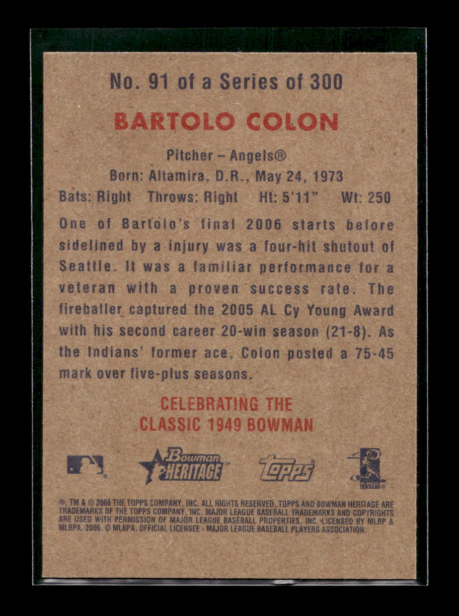 2006 Bowman Heritage #91 Bartolo Colon (Los Angeles Angels)