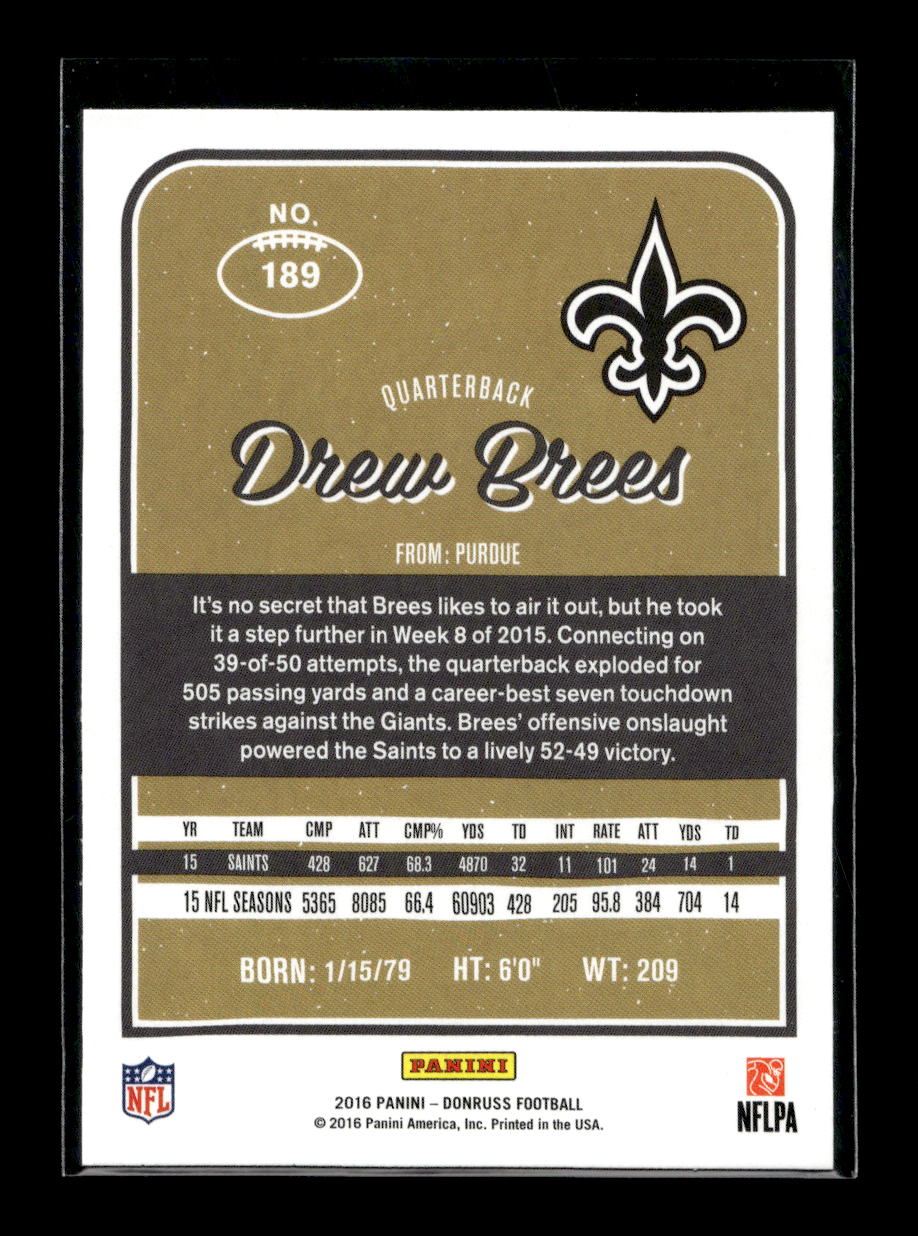 2016 Donruss #189 Drew Brees (New Orleans Saints)