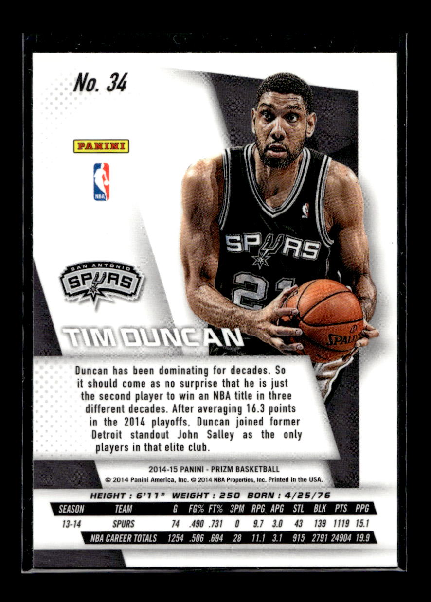 2014-15 Panini Prizm #34 Tim Duncan (San Antonio Spurs)