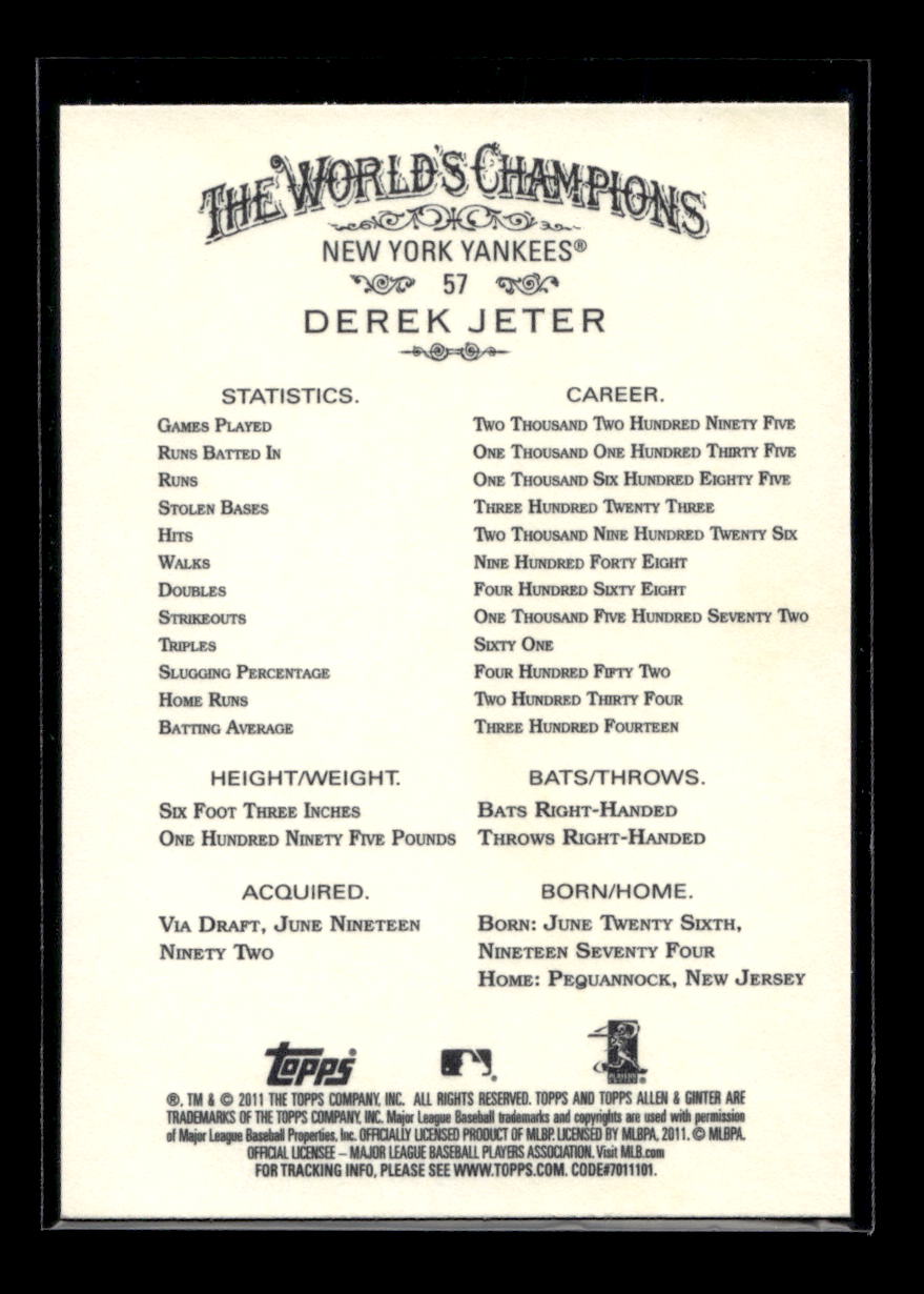 2011 Topps Allen and Ginter #57 Derek Jeter (New York Yankees)
