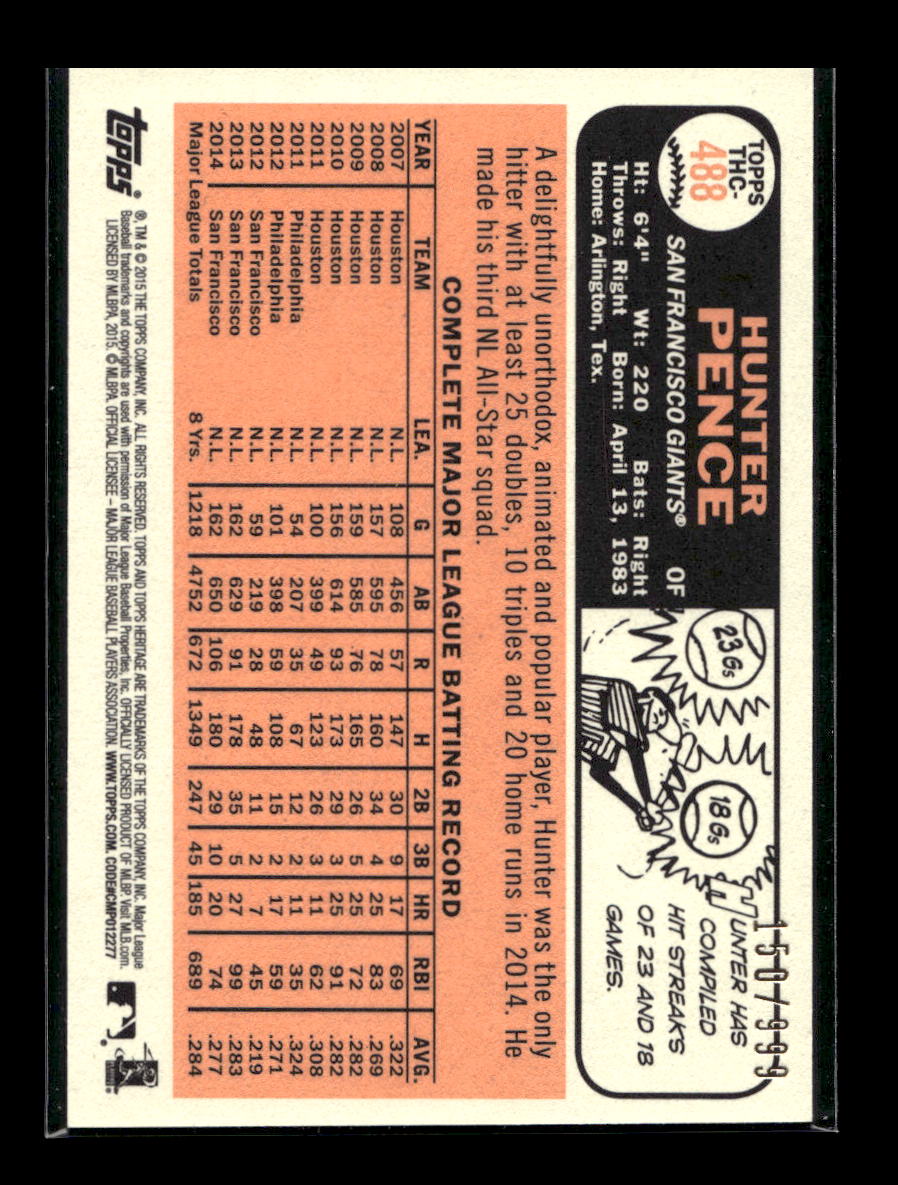 2015 Topps Heritage Chrome #'d /999 Hunter Pence #THC-488 (San Francisco Giants)