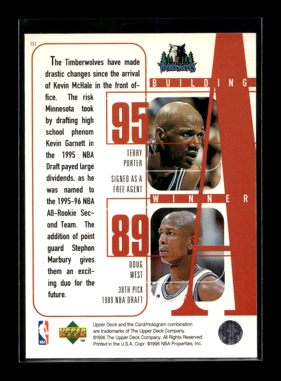 1996-97 Upper Deck #151 Kevin Garnett/Tom Gugliotta/Cherokee Parks/Terry Porter/Doug West (Minnesota Timberwolves)