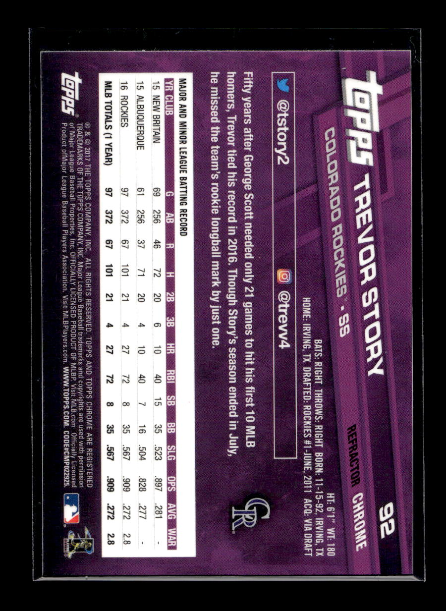 2017 Topps Chrome Refractors #92 Trevor Story (Colorado Rockies)