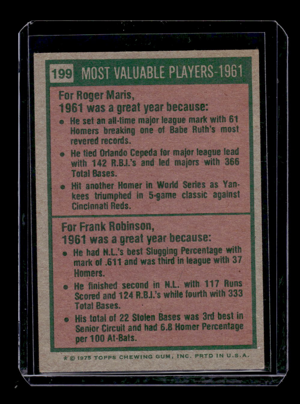 1975 Topps #199 Roger Maris / Frank Robinson MVP