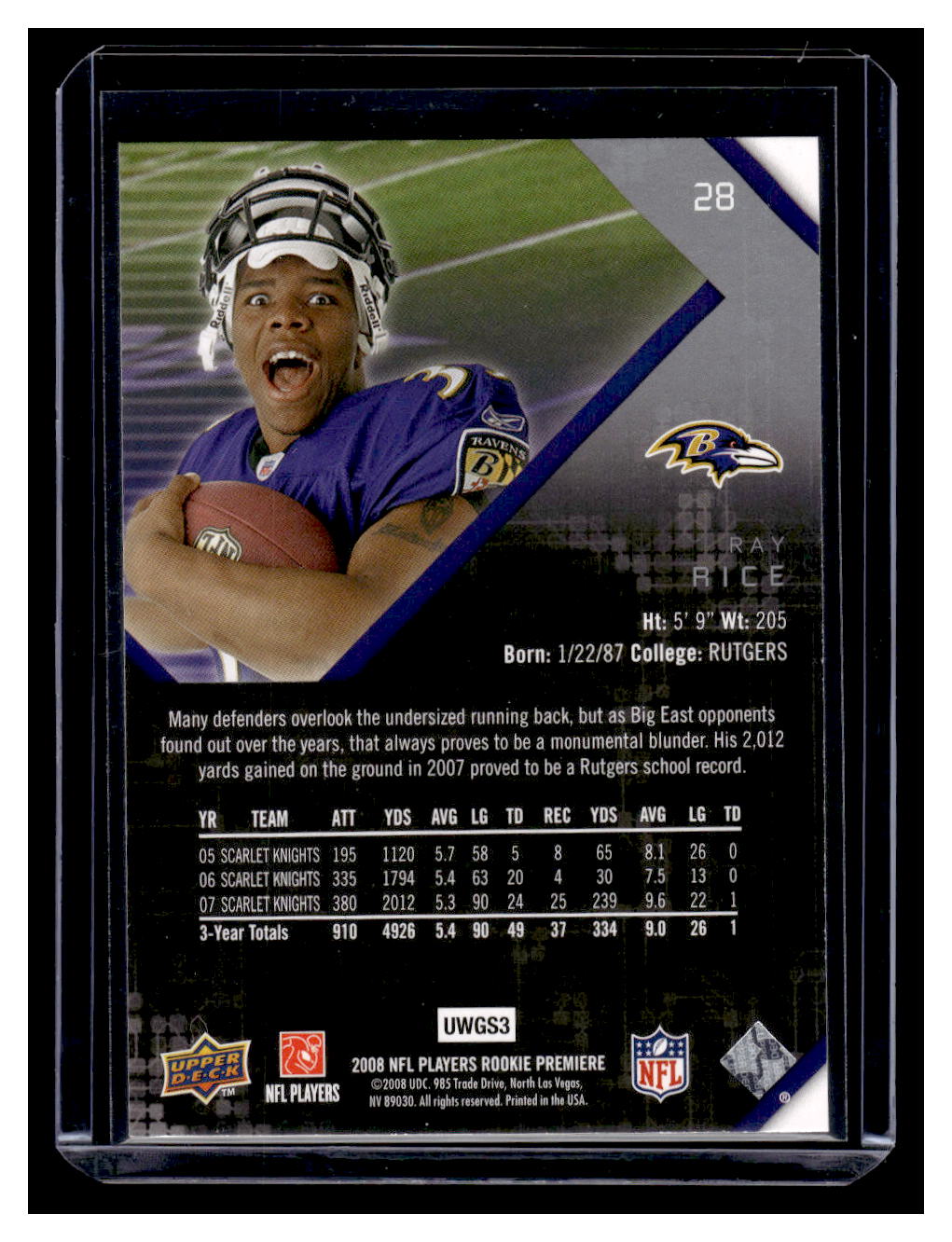 2008 Upper Deck "Rookie Premiere" #28 Ray Rice (Baltimore Ravens)