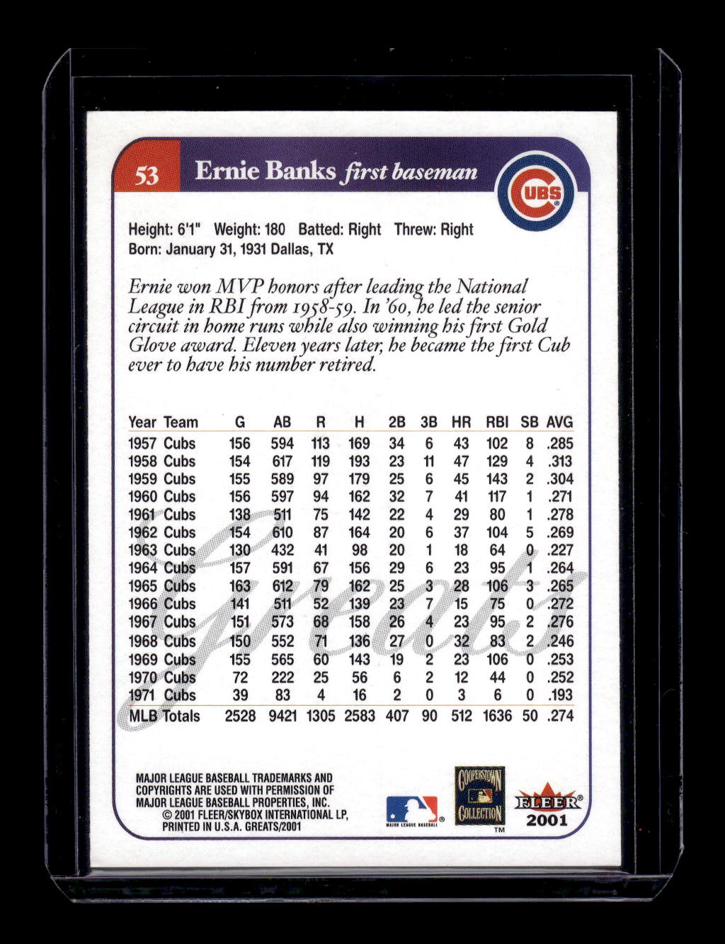2001 Greats of the Game #53 Ernie Banks (Chicago Cubs)