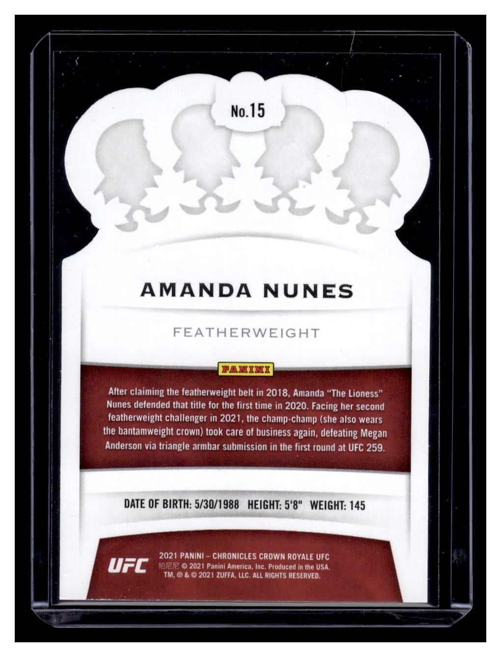 2021 Panini Chronicles Crown Royale UFC Amanda Nunes #15