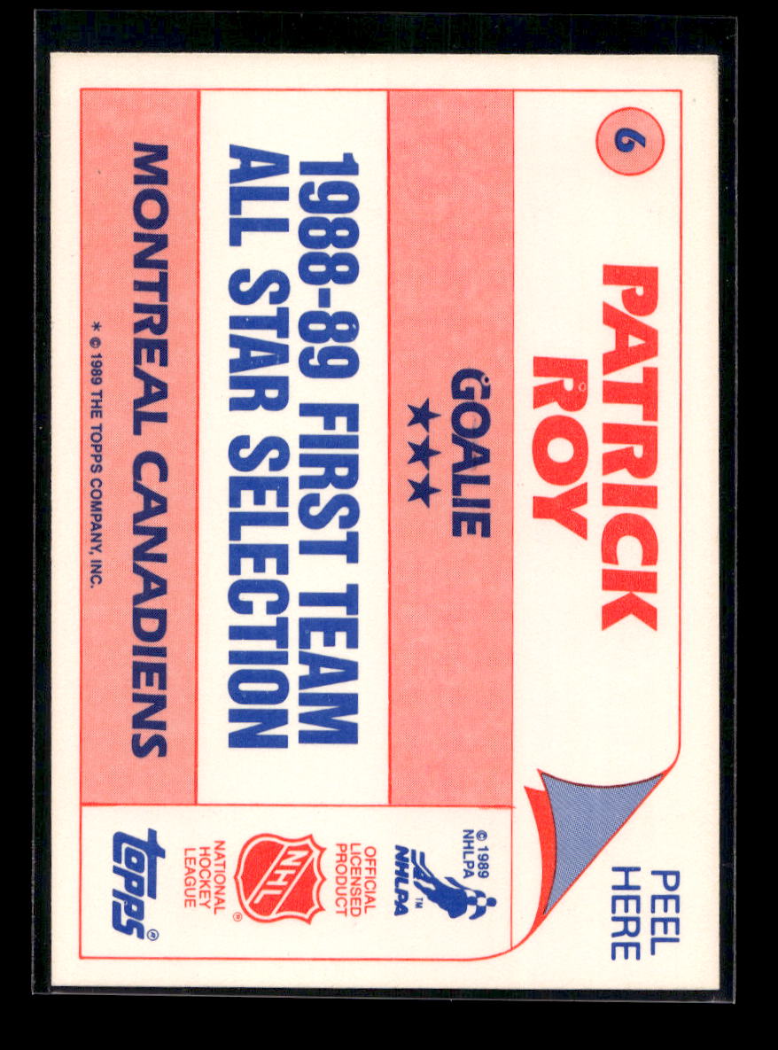 1989-90 Topps Sticker Inserts #6 Patrick Roy (Montreal Canadiens)