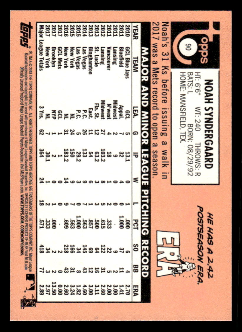 2018 Topps Heritage #90b Noah Syndergaard Nickname - "Thor