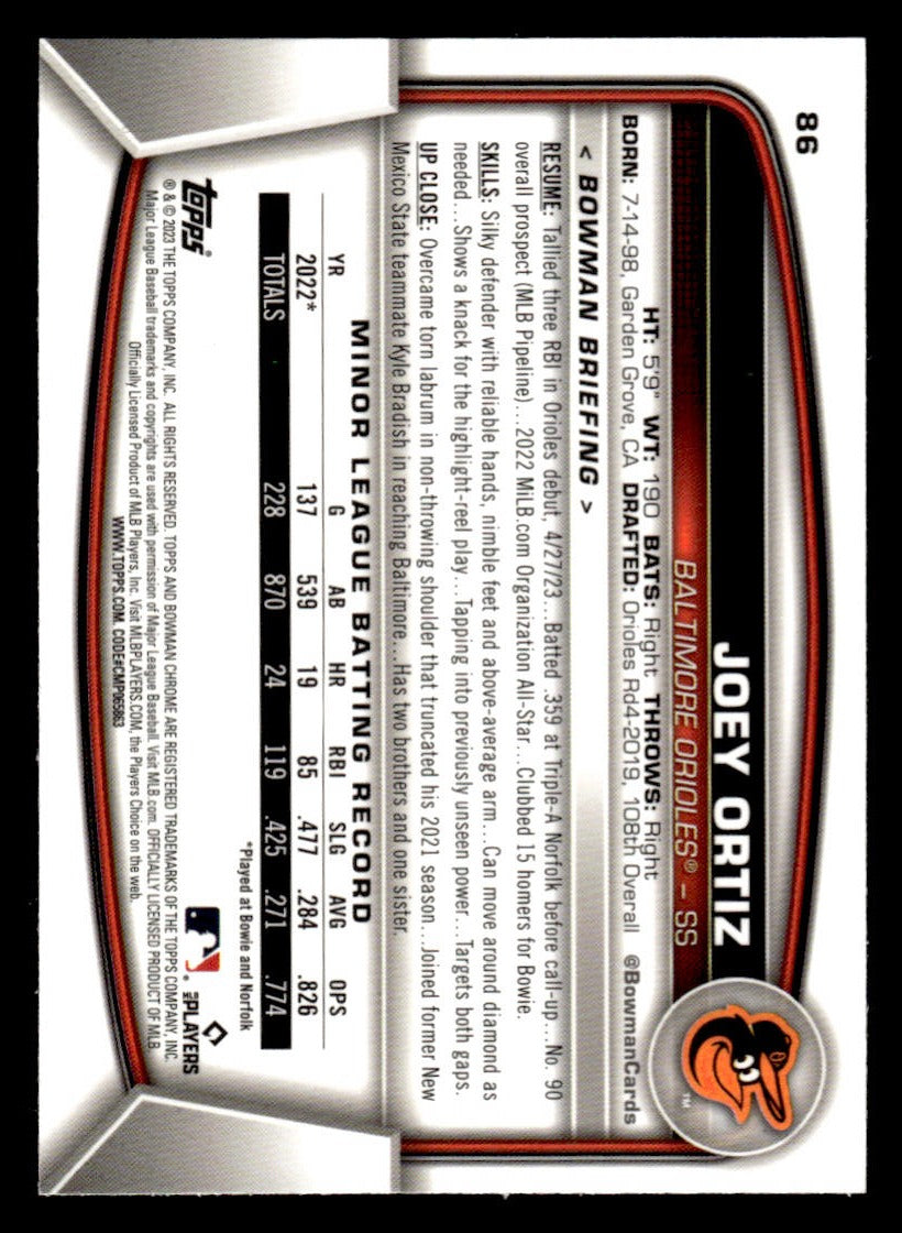 2023 Bowman Chrome Rookie #86 Joey Ortiz (Orioles)