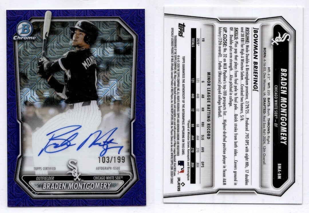 2026 Bowman Chrome Mega Box PURPLE Refractor Braden Montgomery Auto /199 #BMA-BM