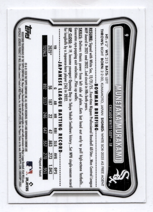 2026 Bowman Chrome Mojo Refractor Rookie MUNETAKA MURAKAMI #9