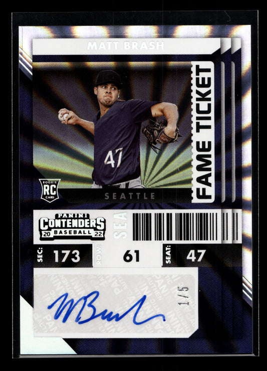 2022 Panini Chronicles Contenders Rookie Fame Ticket #62 Matt Brash #'d 1/5 (Seattle Mariners)