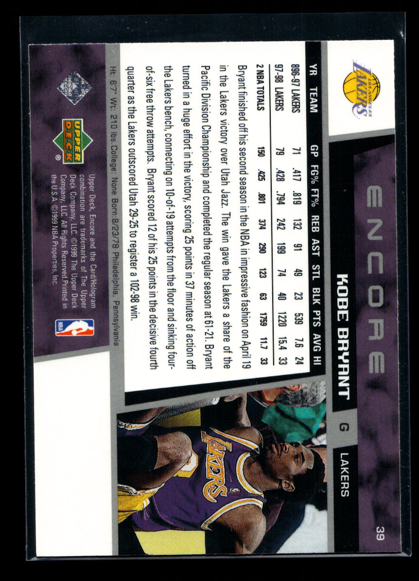 1998-99 Upper Deck Encore #39 Kobe Bryant (Los Angeles Lakers)