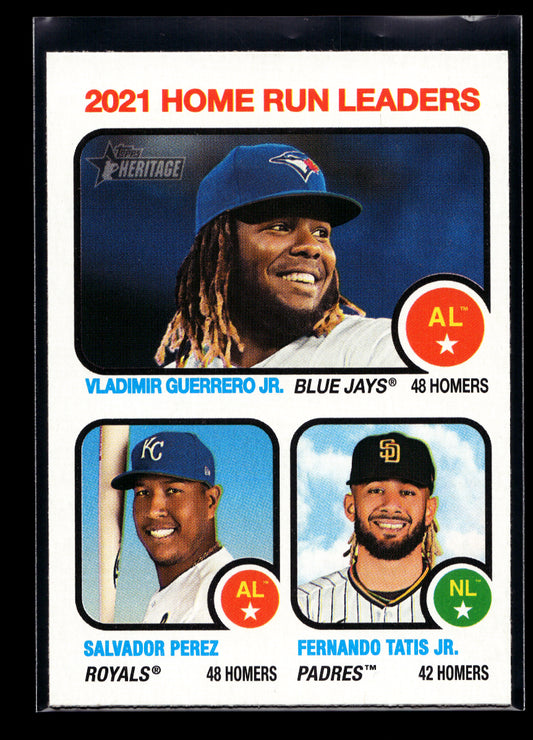2022 Topps Heritage #68 Fernando Tatis Jr./Salvador Perez/Vladimir Guerrero Jr. (Kansas City Royal)