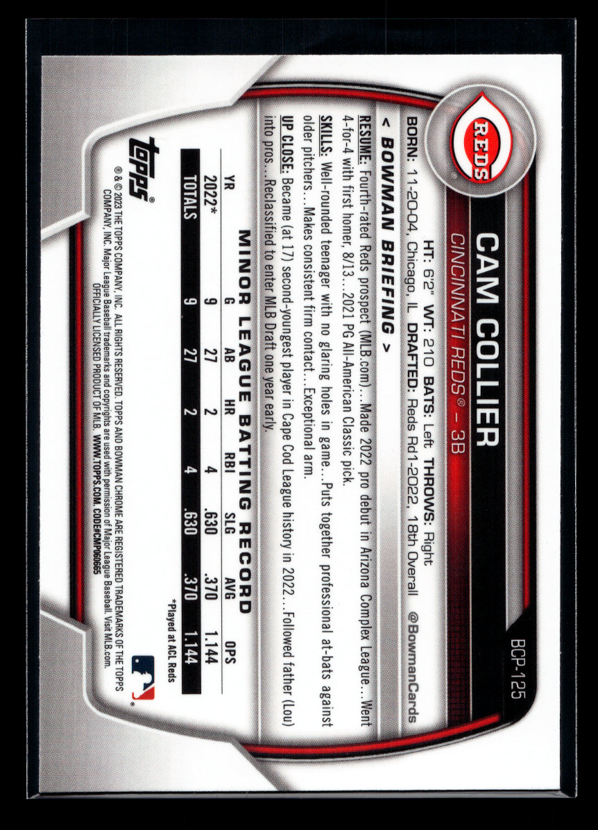 2023 Bowman Chrome Mega Box Prospects #BCP125 Cam Collier (Cincinnati Reds)