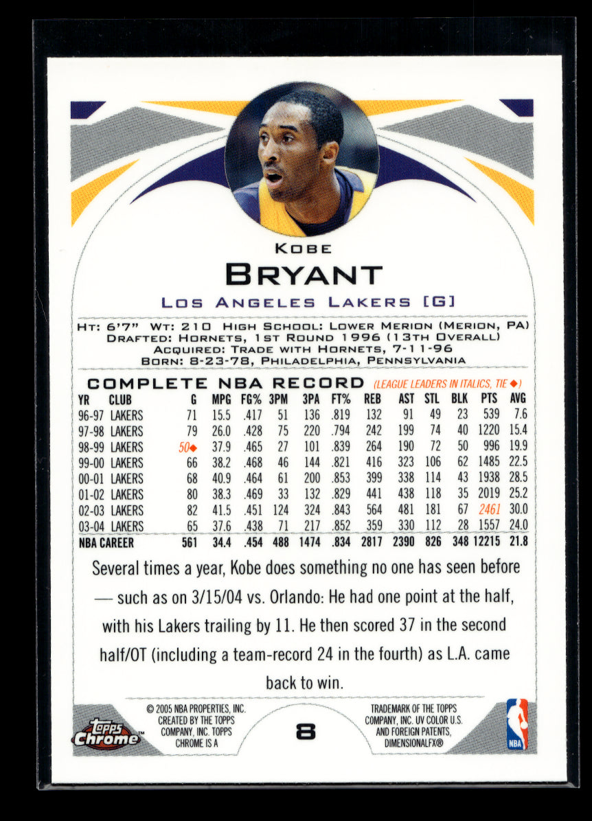 2004-05 Topps Chrome #8 Kobe Bryant (Los Angeles Lakers)