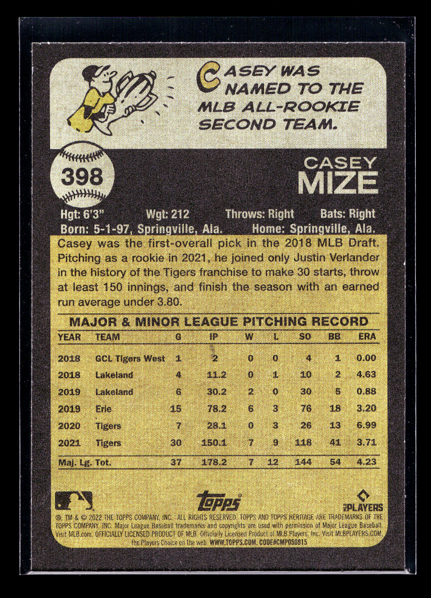 2022 Topps Heritage #398 Casey Mize (Detroit Tigers)