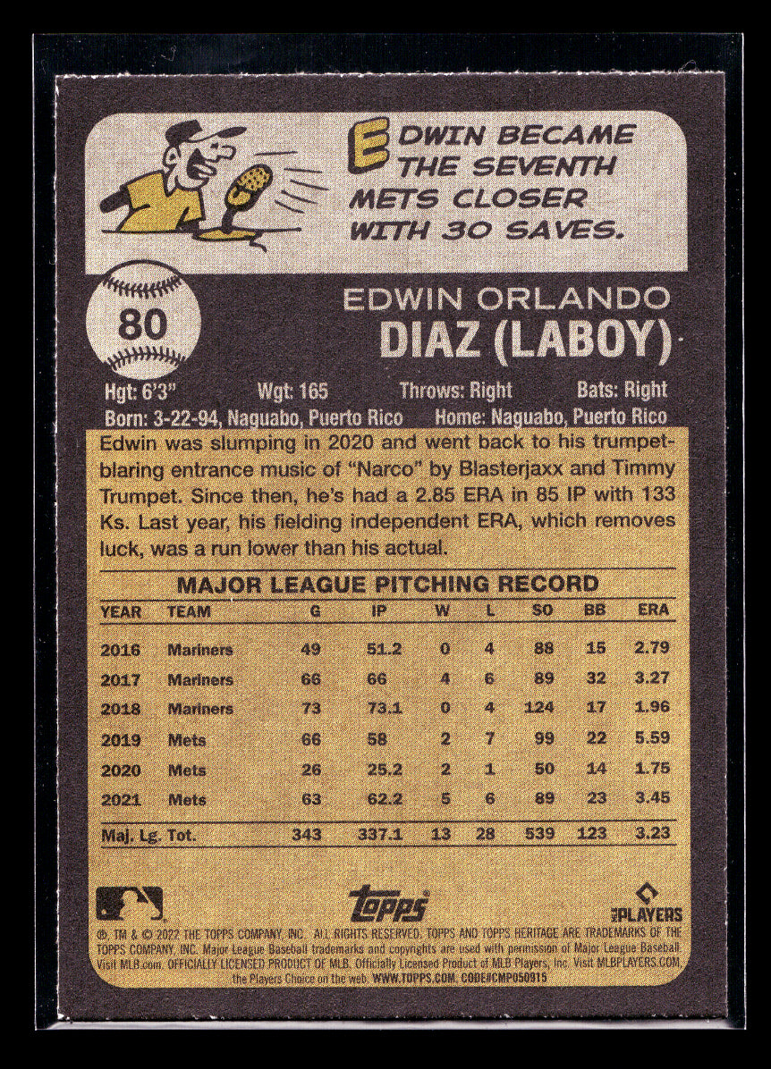 2022 Topps Heritage #80 Edwin Diaz (New York Mets)