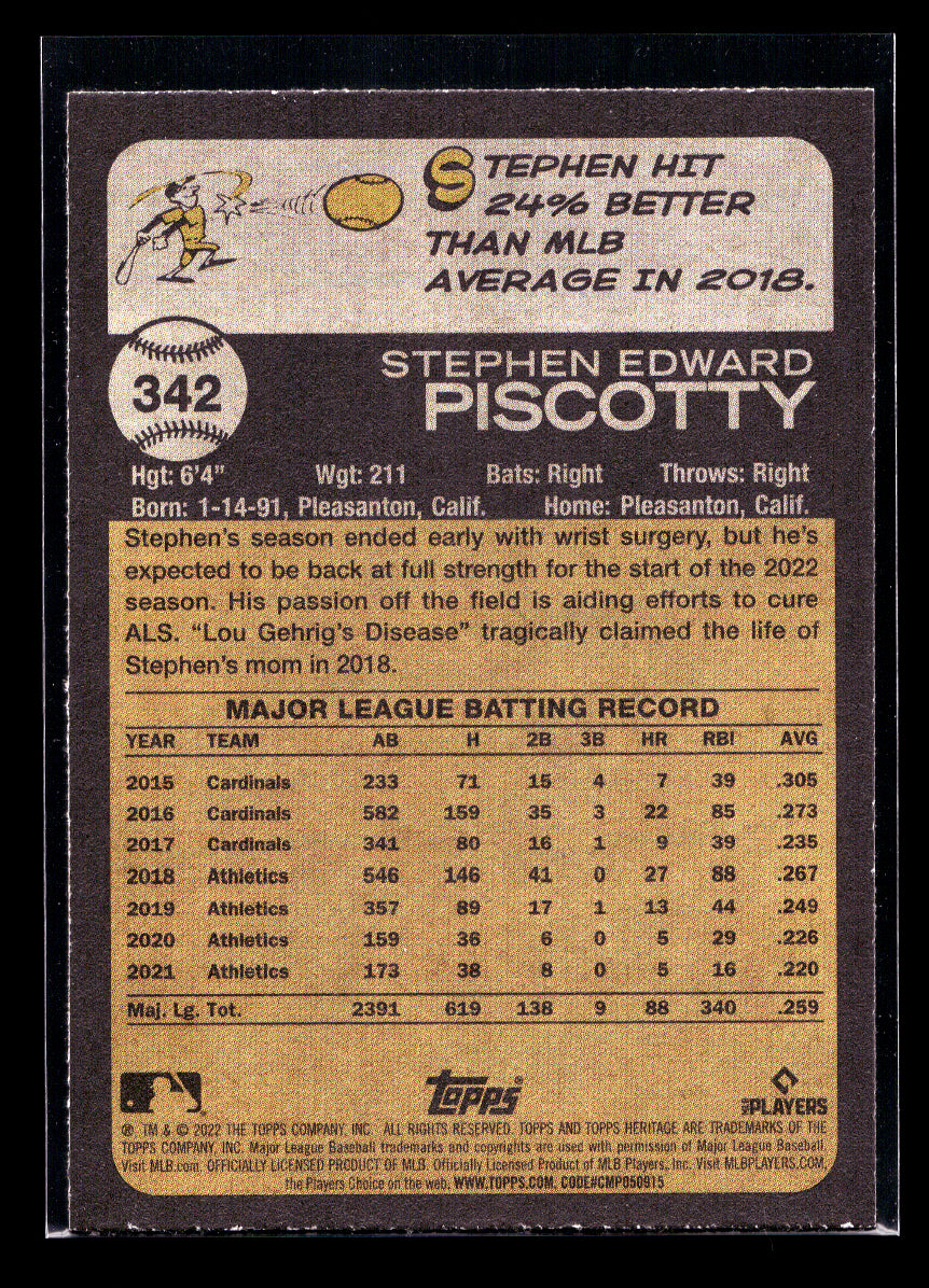 2022 Topps Heritage #342 Stephen Piscotty (Oakland Athletics)
