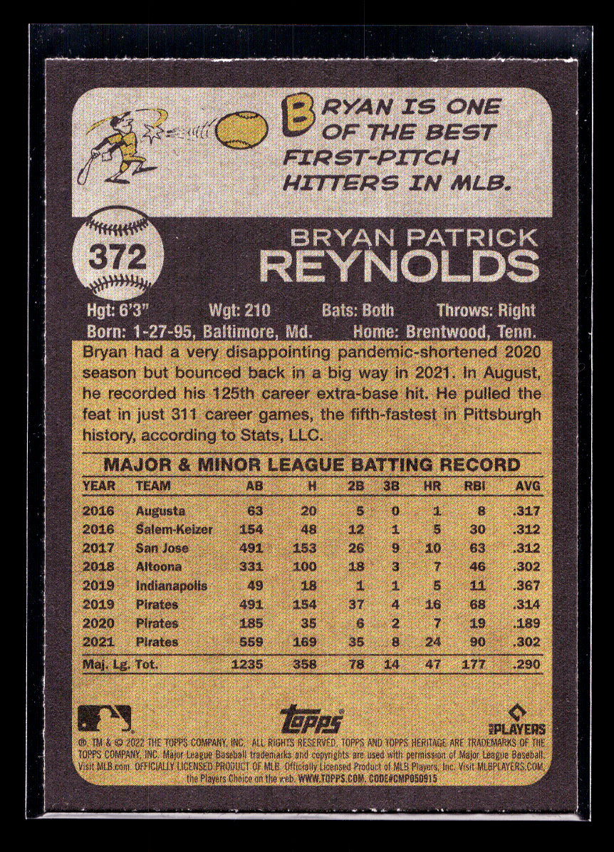 2022 Topps Heritage #372 Bryan Reynolds (Pittsburgh Pirates)