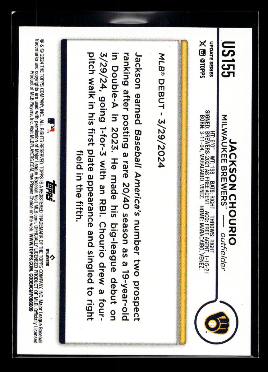 2024 Topps Update #US155 Jackson Chourio (Milwaukee Brewers)