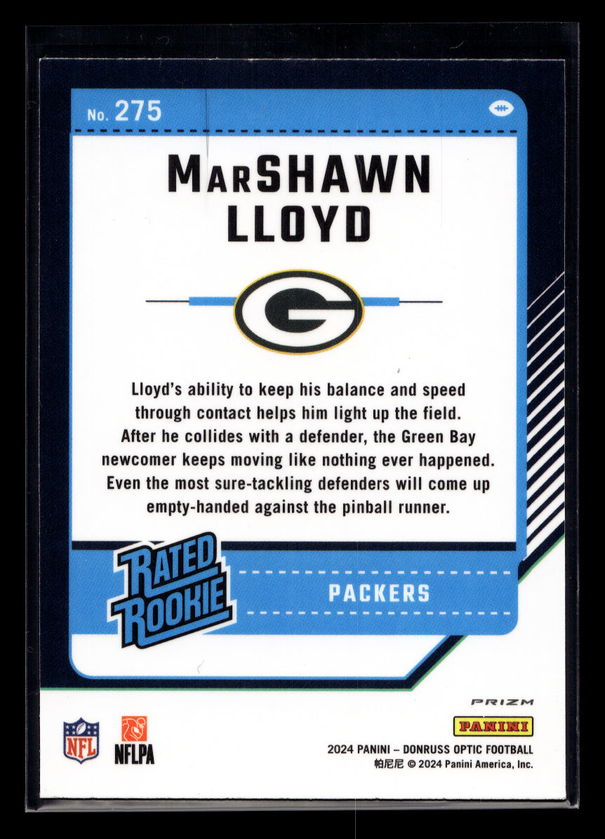 2024 Donruss Optic Purple Shock #275 MarShawn Lloyd Rated Rookie (Green Bay Packers)