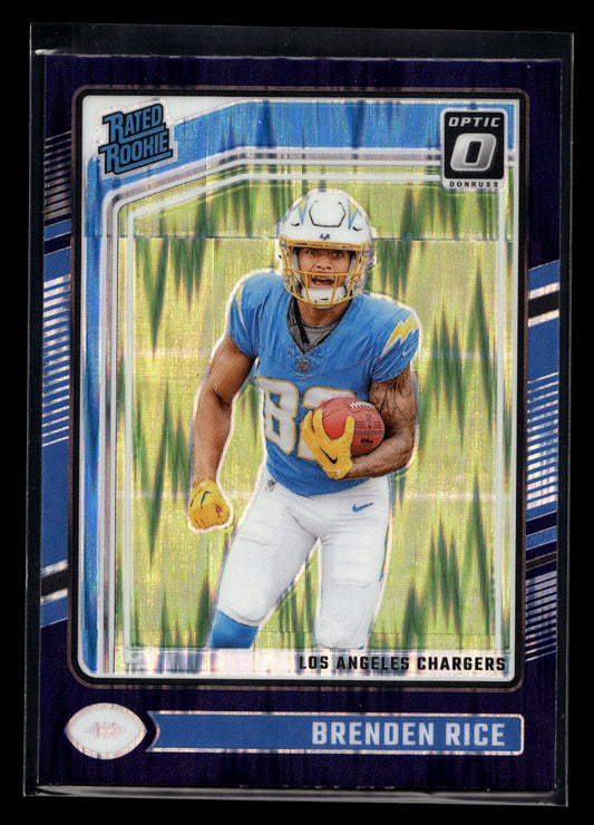 2024 Donruss Optic Purple Shock #213 Brenden Rice Rated Rookie (Los Angeles Chargers)