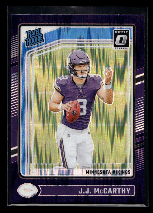 2024 Donruss Optic Purple Shock #235 JJ McCarthy Rated Rookie (Minnesota Vikings)