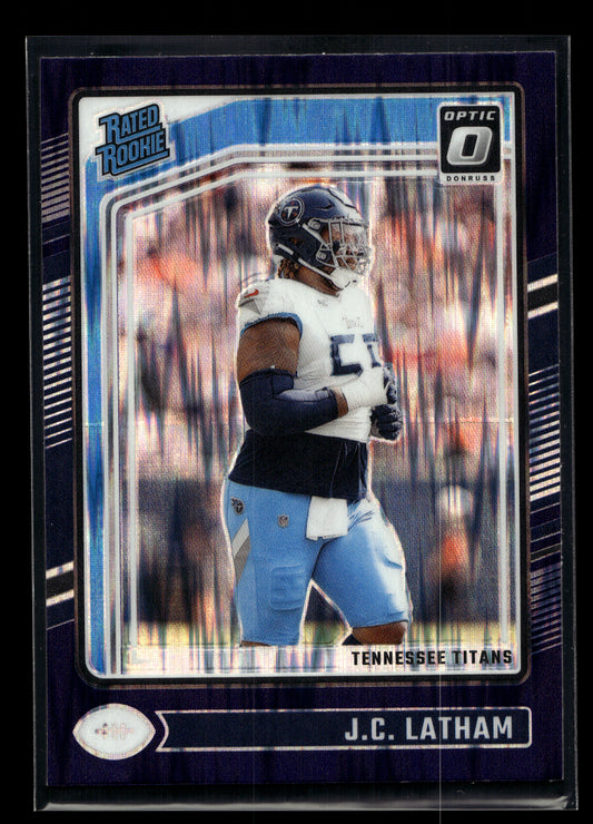 2024 Donruss Optic Purple Shock #234 JC Latham Rated Rookie (Tennessee Titans)