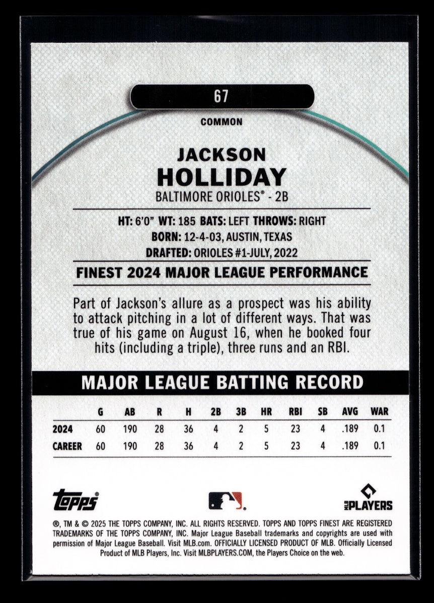 2025 Finest #67 Jackson Holliday (Baltimore Orioles)