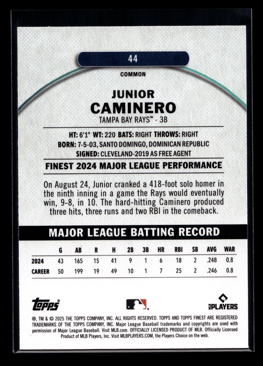 2025 Finest #44 Junior Caminero (Tampa Bay Rays)