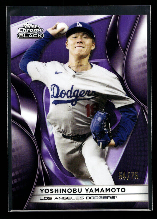 2025 Topps Chrome Black Purple Refractors #64 Yoshinobu Yamamoto #'d /75 (Los Angeles Dodgers)